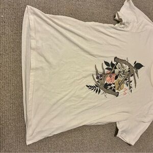 Floral Graphic Tee with Deer Antler Design